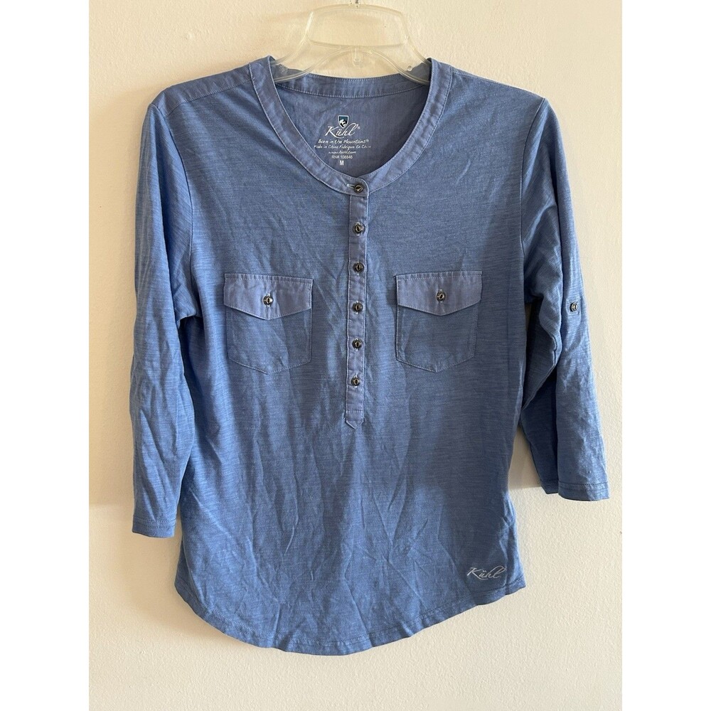 KUHL Womens Roll Tab 3/4 Sleeve Henley Pullover Shirt Top Tee Blue Size M